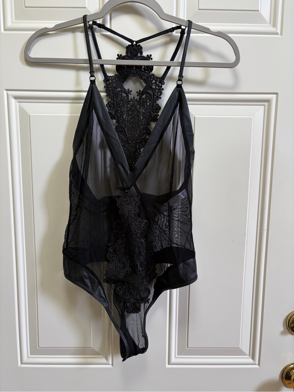 Fredricks of Hollywood black mesh and lace teddy bodysuit lingerie L